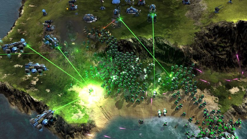 A massive beachhead assault in indie RTS Beyond All Reason