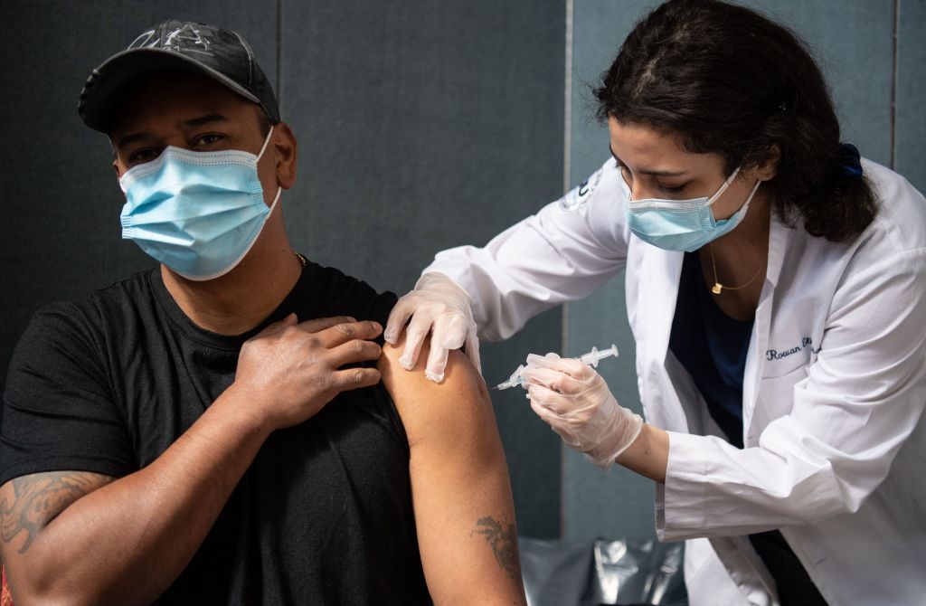 Javier Morena receives his first dose of the Moderna Covid-19 vaccine