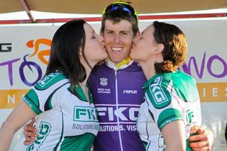 Mark O'Brien (Budget Forklifts) was all smiles in the leader's jersey at the Tour of Toowoomba with one stage remaining