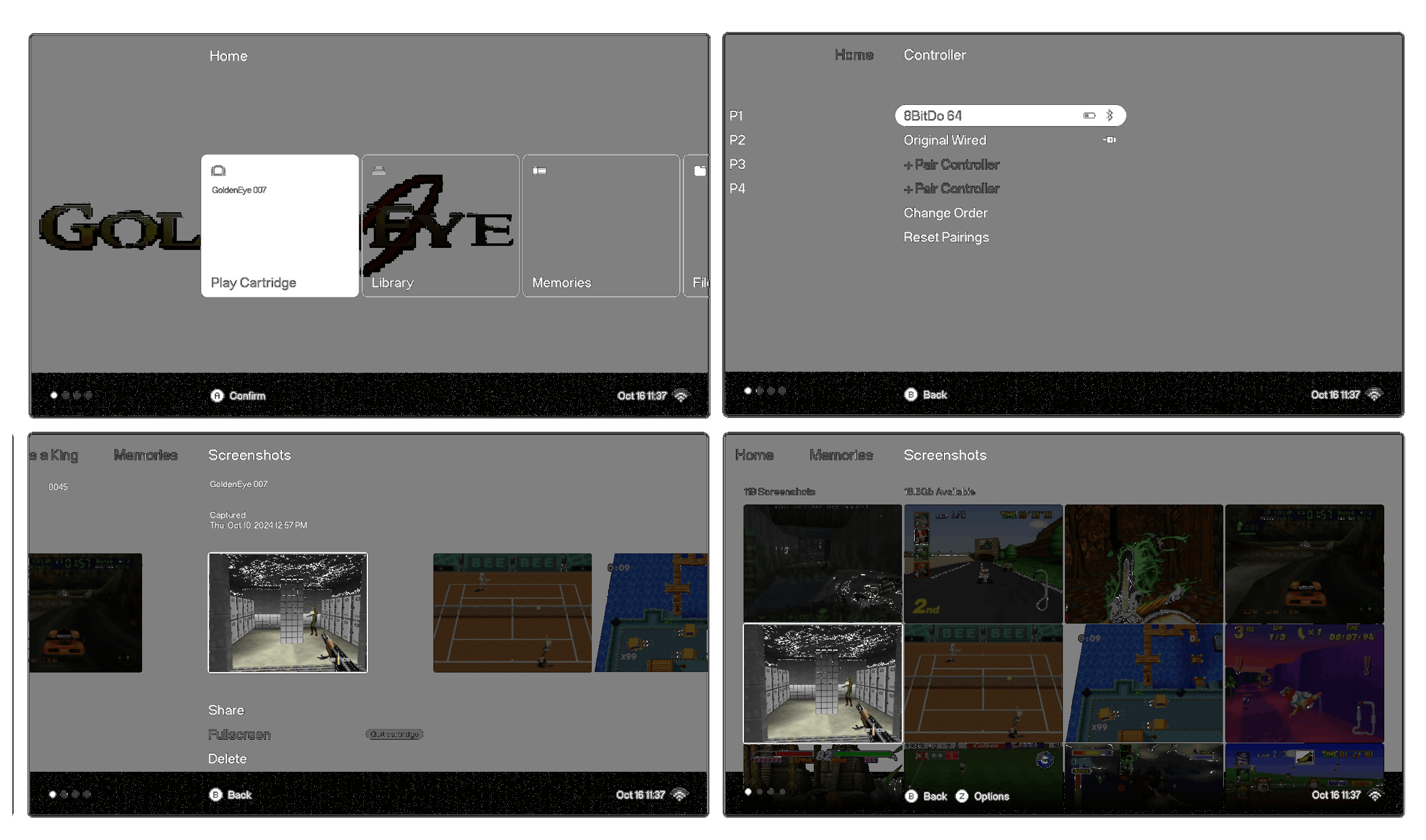 Menu screens on the Analogue 3D