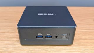 Geekom IT12 mini PC close up of front ports
