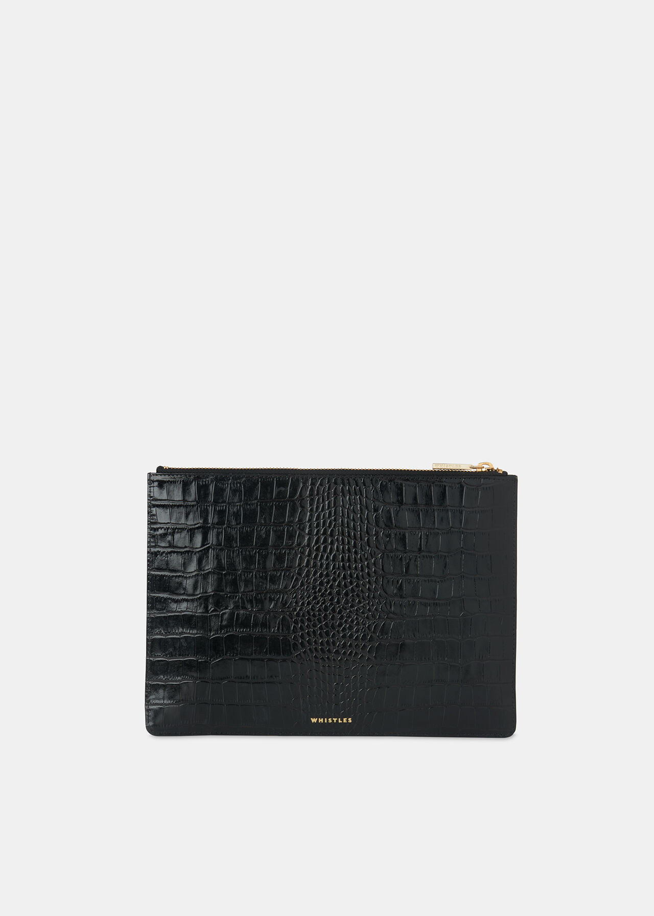 Black Shiny Croc Medium Clutch