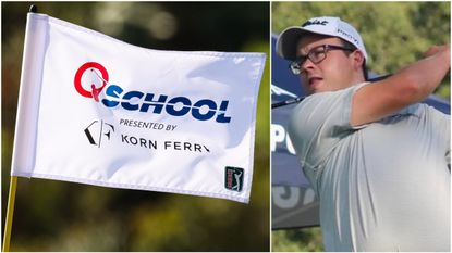Nic Cassidy pictured in action alongside the flag for the PGA Tour Q School