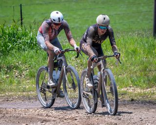 Torbjørn Røed (Trek Driftless), on left, and Mads Würtz-Schmidt (PAS Racing) rode together with fresh hydration from checkpoint #2