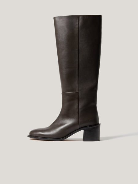 Leather Heeled Riding Boot | Brown