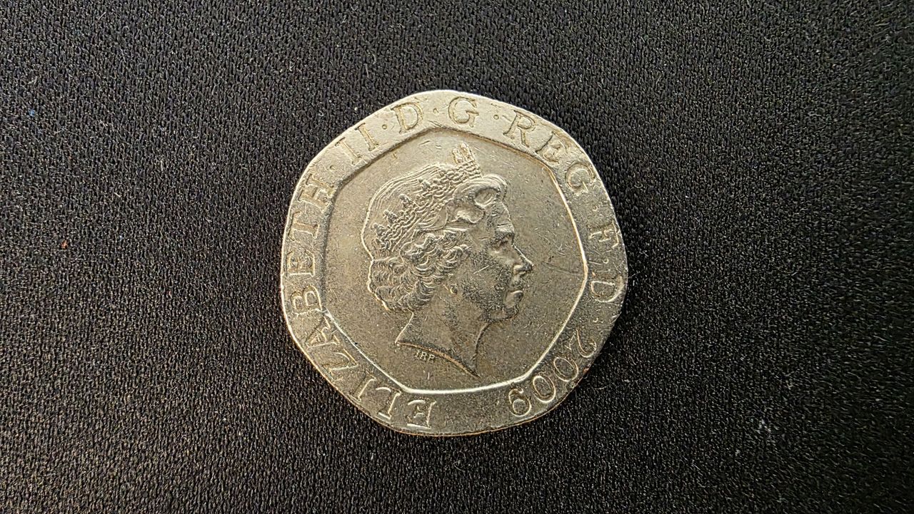 A 20 pence coin macro photo