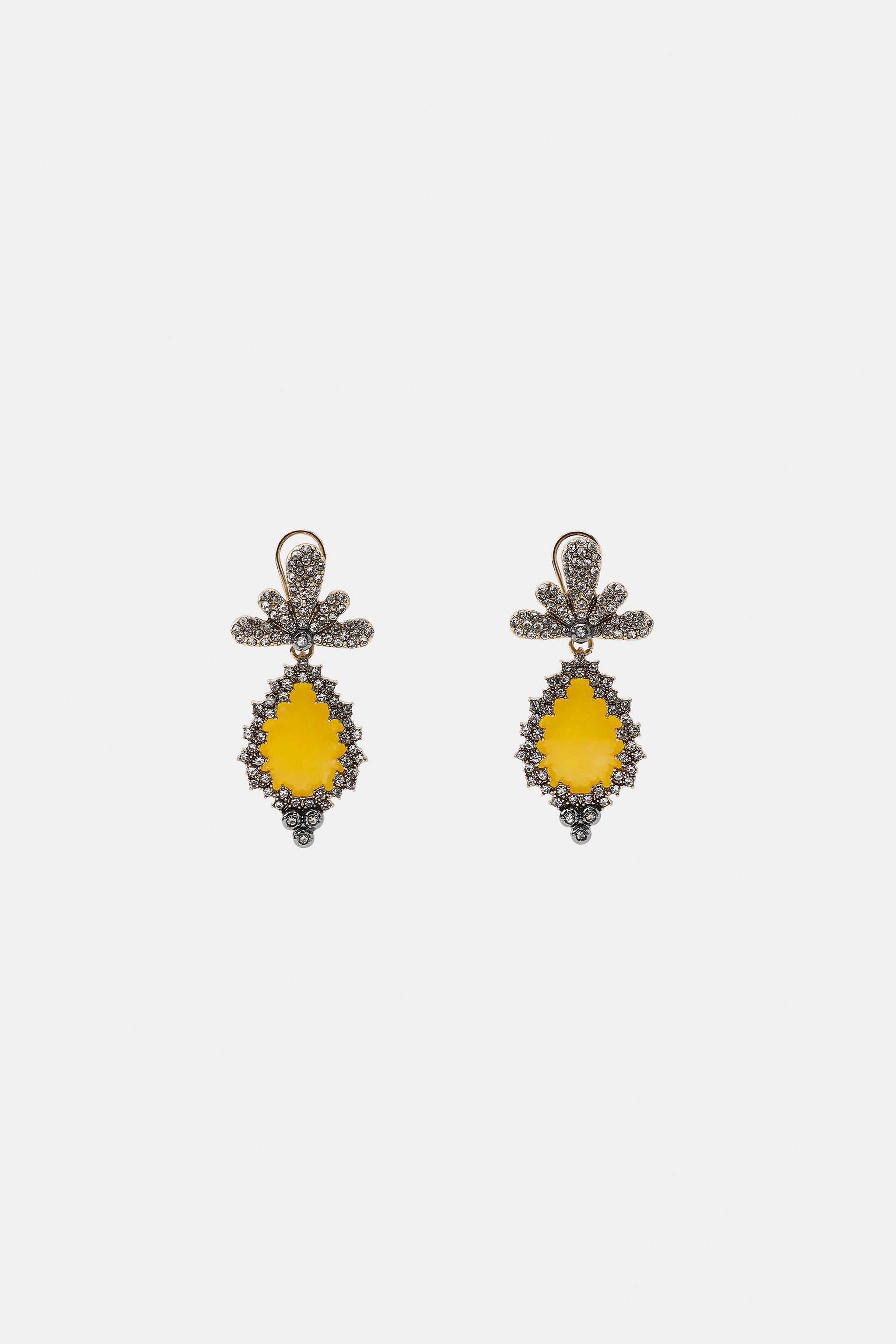 Rhinestone Stone Earrings - Golden - M