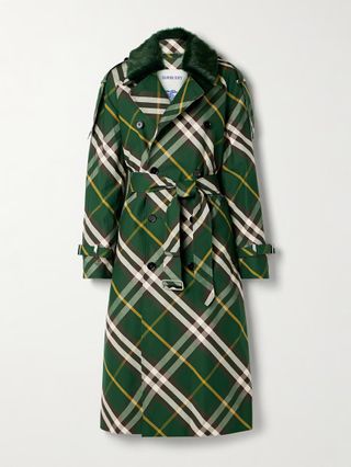 Burberry green checked trench coat