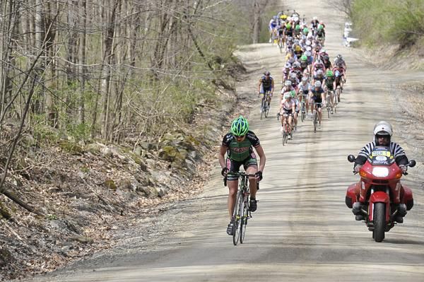 A Team Kenda rider takes a flyer on the Carney Cassidy Road climb
