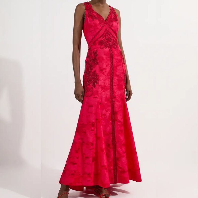 red sequin embellished dress