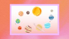 illustrated planets on a pink and orange background