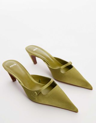 Mango Satin Heel With Cross Front in Green