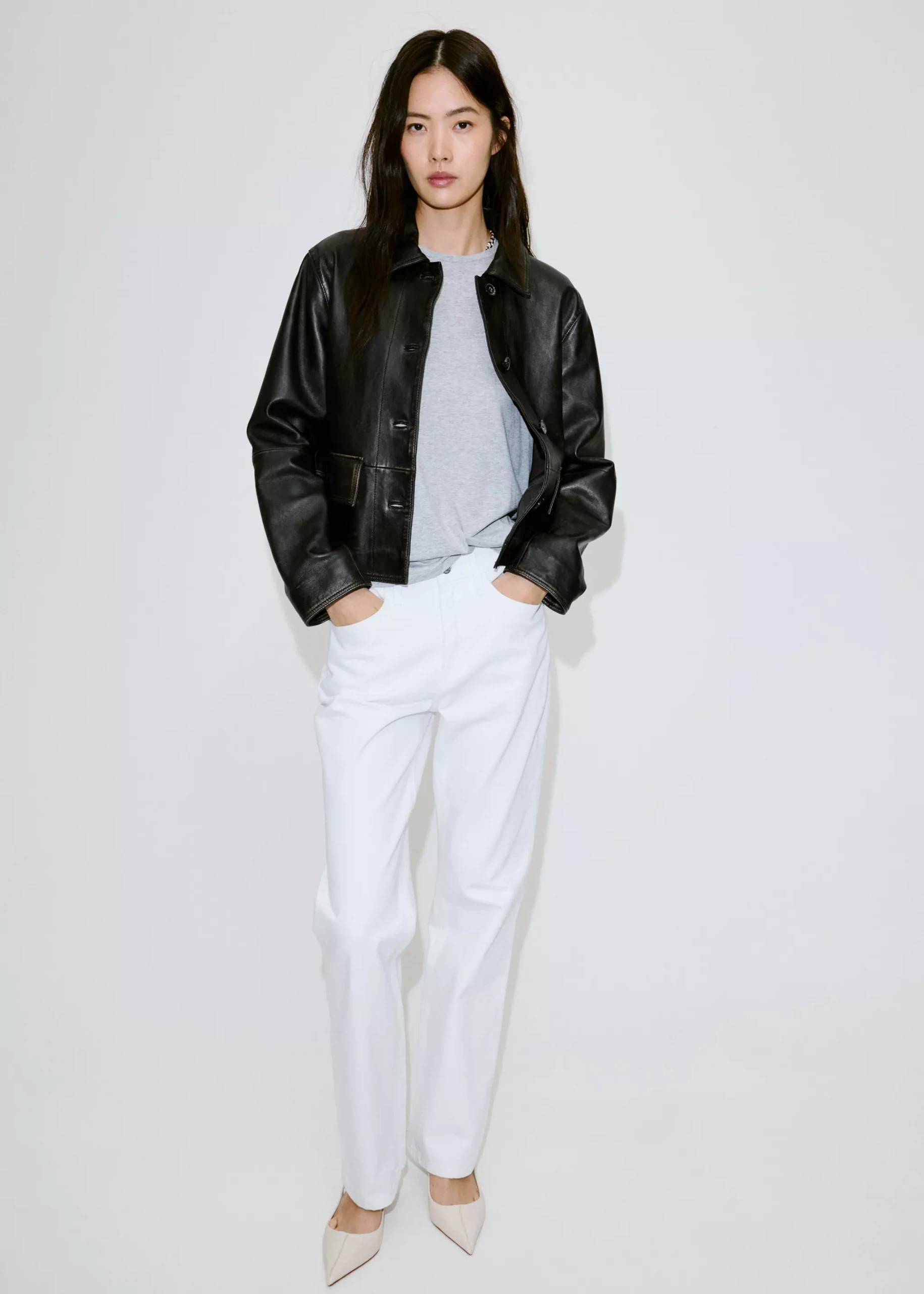 Leather Jacket With Worn Effect - Women | Mango United Kingdom