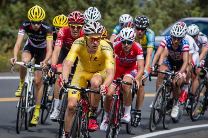 Serghei Tvetkov (Jelly Belly) on the front going up todays final climb