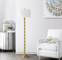 Safavieh Aurelia 63.5 in. Antique Gold Curved Floor Lamp with Off-White Shade