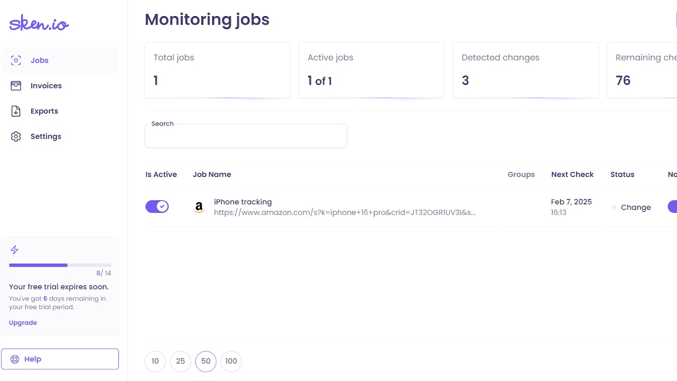 Sken.io dashboard