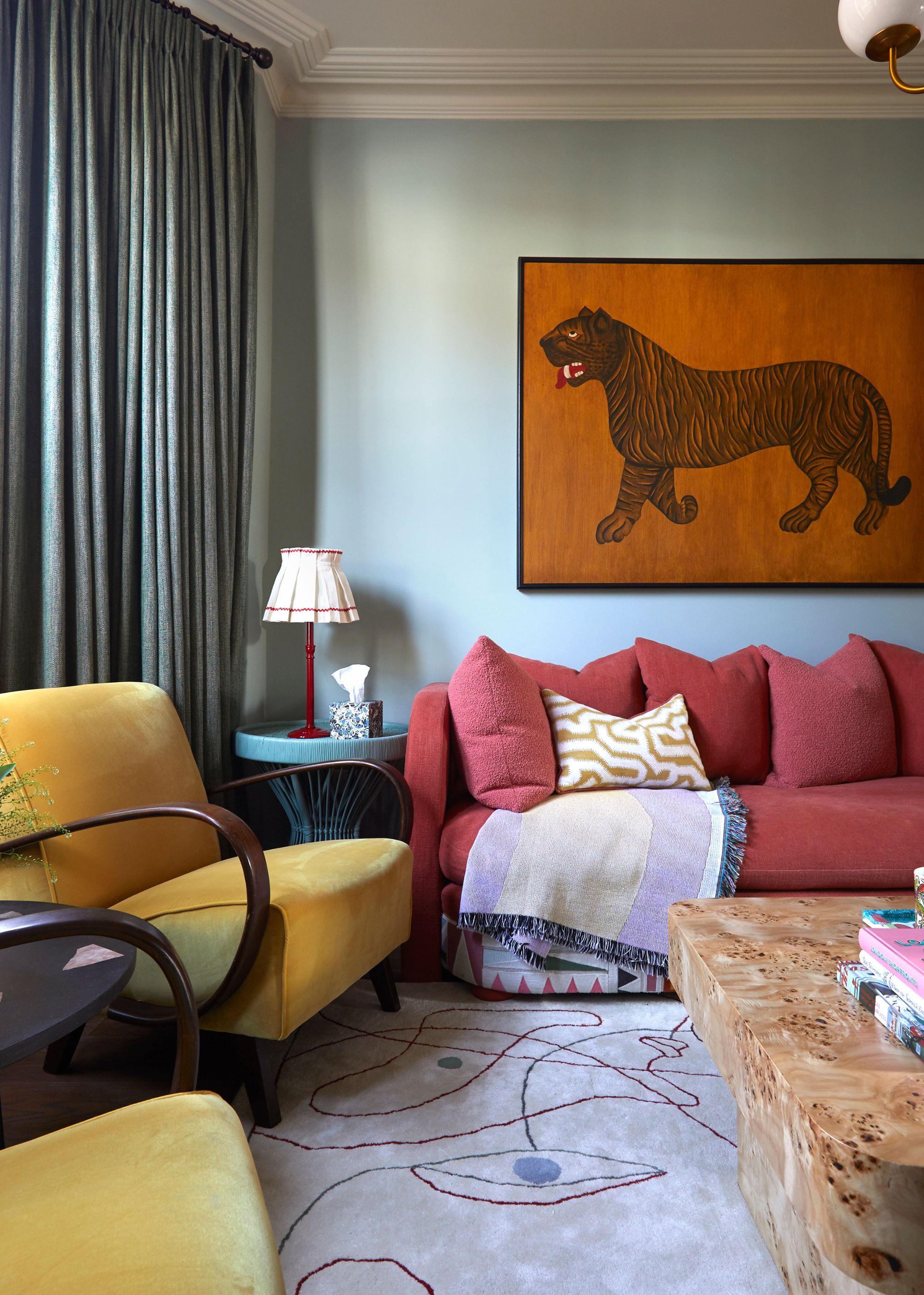 living room with blue walls