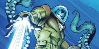 Tony Stark underwater in his Hydro Armor Iron Man suit