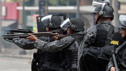 Brazilian police during a riot incident in Sao Paulo on September 15, 2014