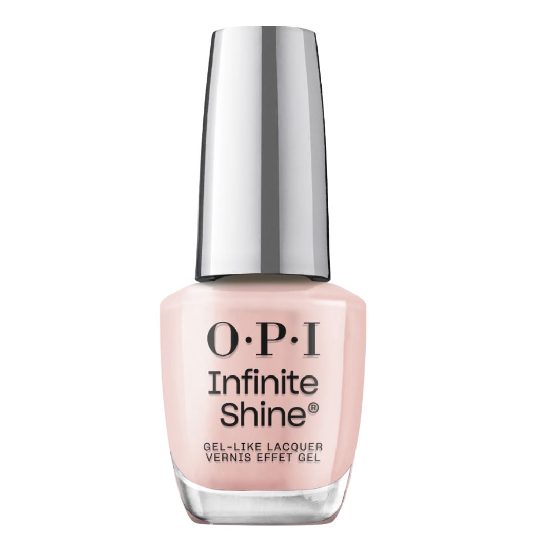 A product shot of the OPI Infinite Shine Long-Wear Gel-Like Sheer Pink Nail Polish in shade Bubble Bath, on a white background