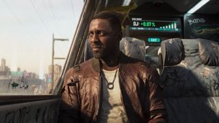 Cyberpunk 2077: Phantom Liberty cinematic trailer still - Idris Elba takes a train ride