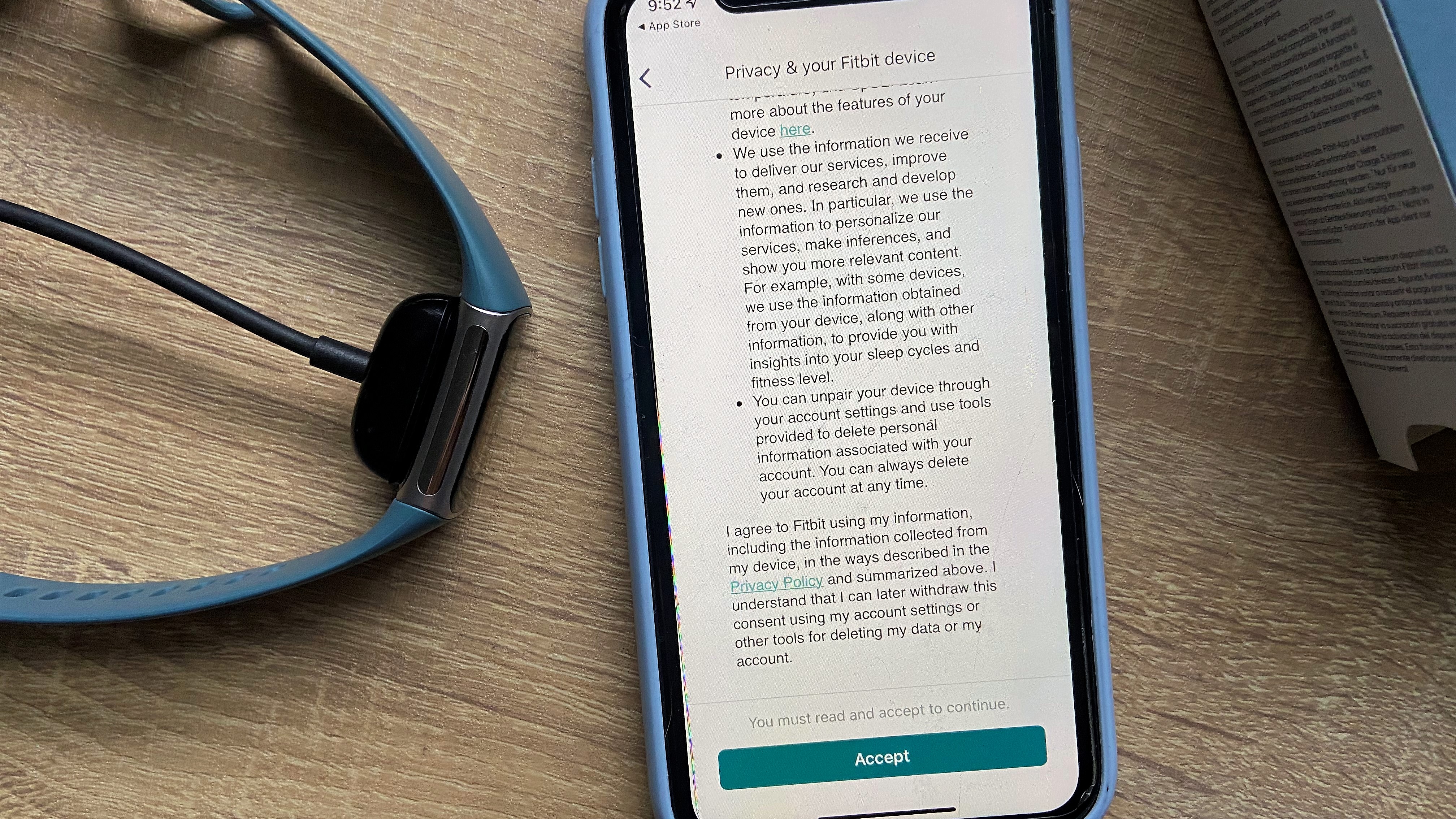 A photo of the fitbit charge 5 set up process