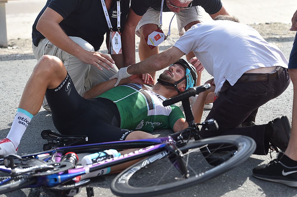 Tom Boonen (Etixx-QuickStep) takes a nasty fall during stage 2 Abu Dhabi Tour
