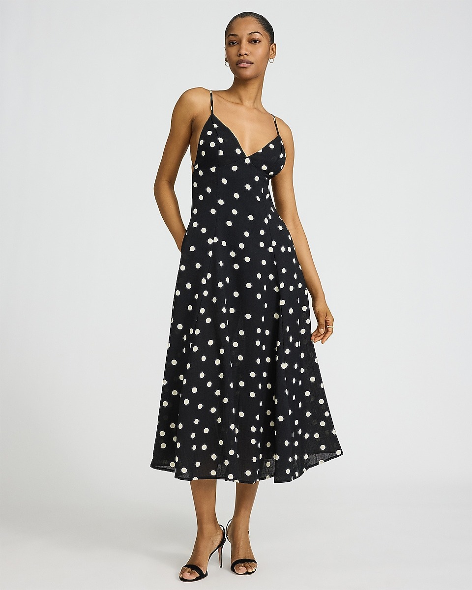 express, Polka Dot Tie Back Fit &amp;amp; Flare Midi Dress