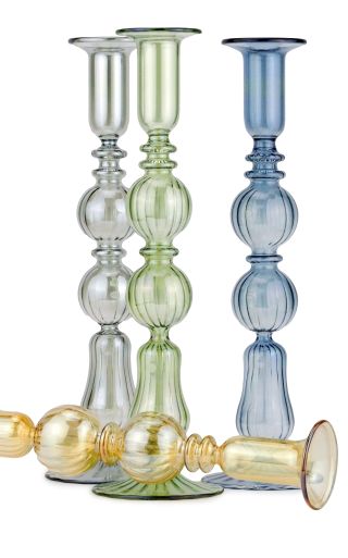 Moda Domus, Set-Of-Two Tall Glass Candle Sticks