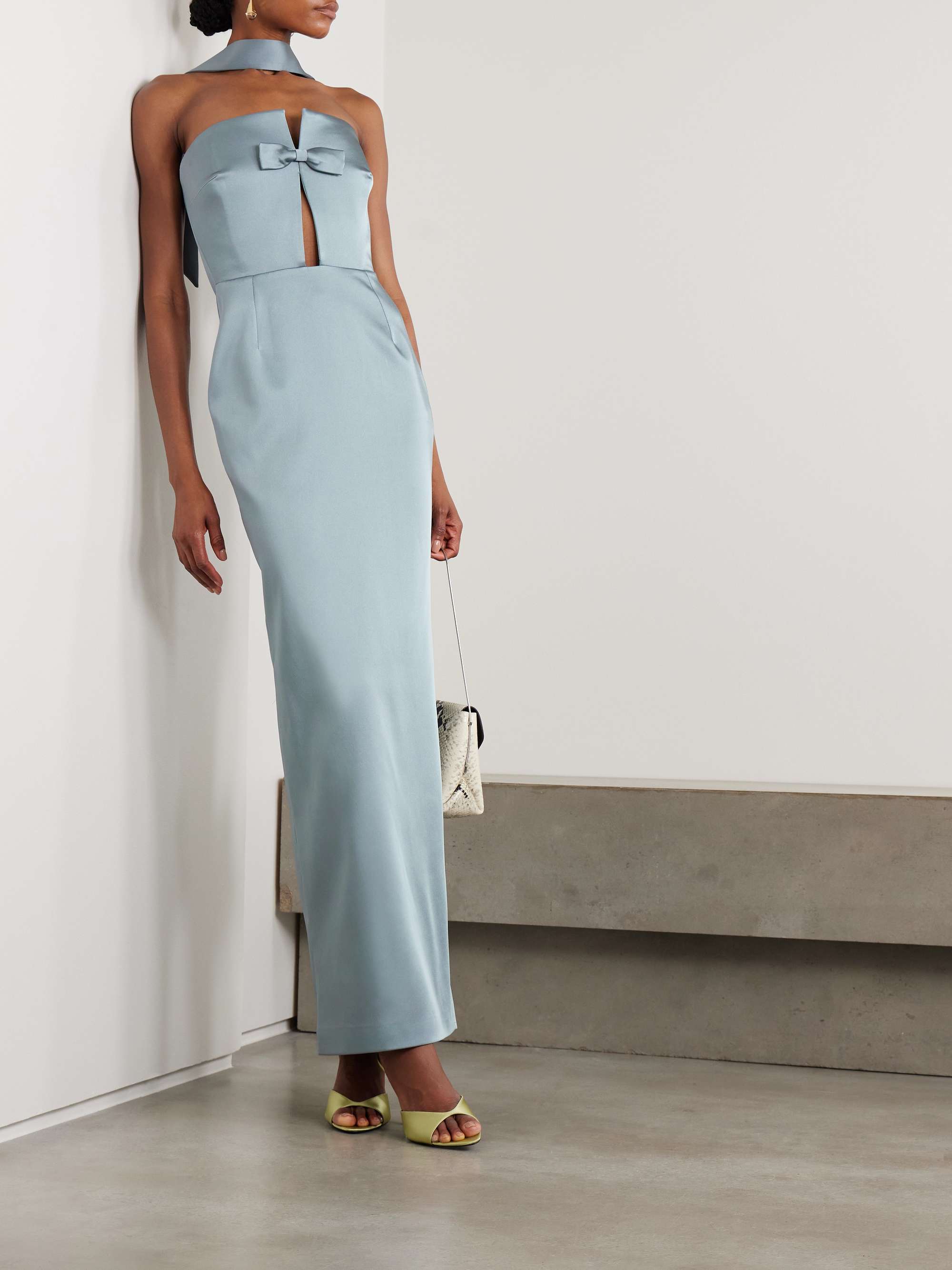 Holly Bow-Embellished Cutout Satin Gown