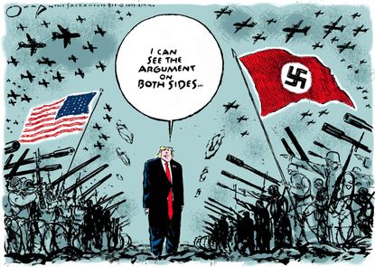 Political cartoon U.S. Trump Charlottesville Nazi both sides
