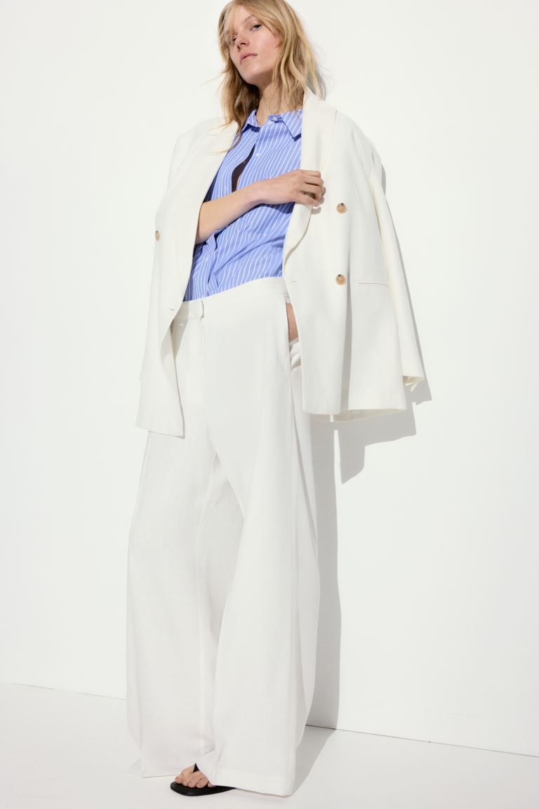 Wide-Leg Linen-Blend Pants