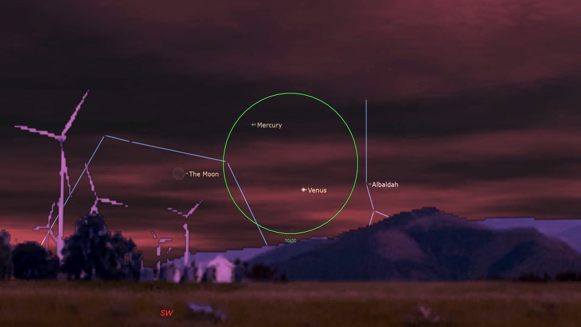 An illustration of the night sky on Dec. 24 showing Venus and Mercury's positions in the sky.