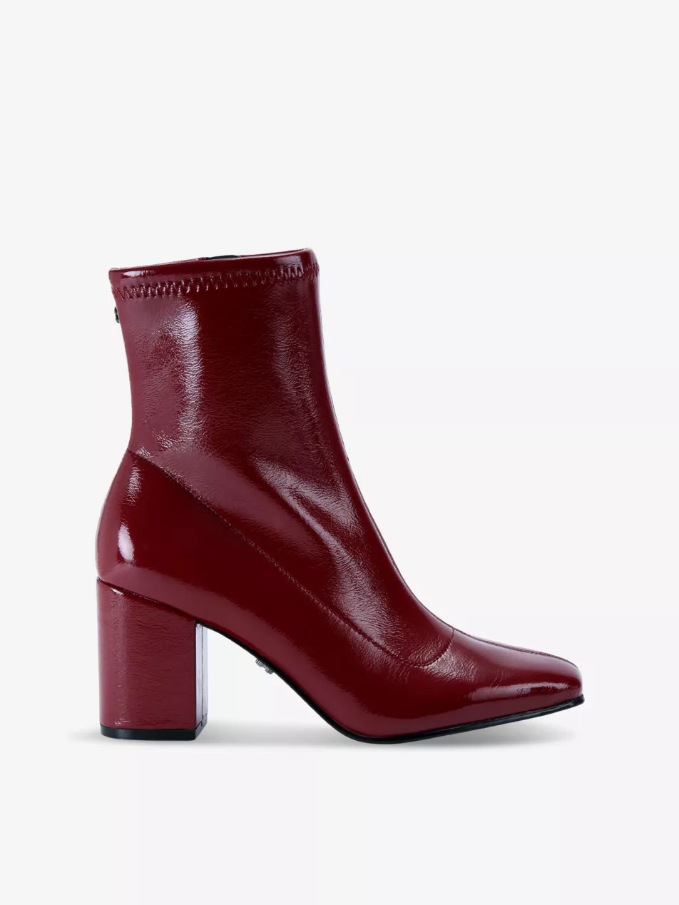 Strut Heeled Patent-Faux Leather Ankle Boots