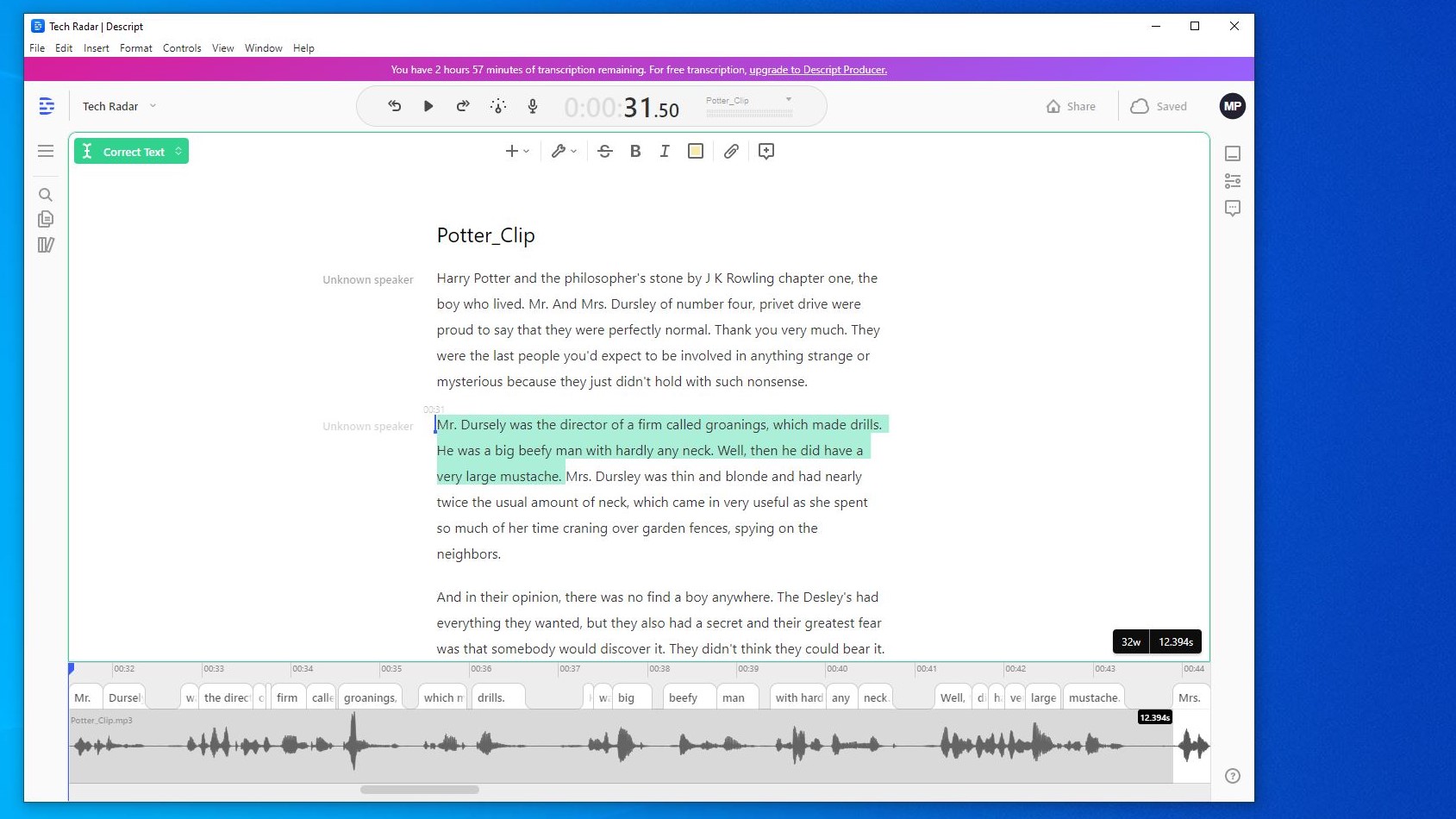 Podcast transcription with Descript