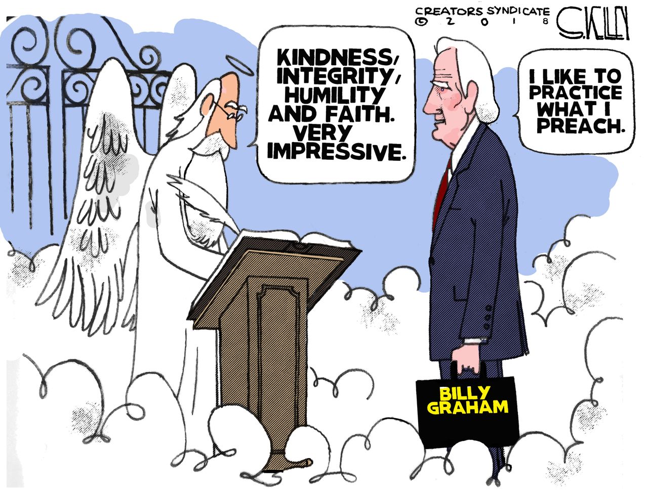 Political cartoon U.S. Billy Graham death