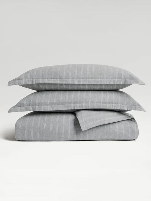 Flannel Stripe Duvet Set - Silver