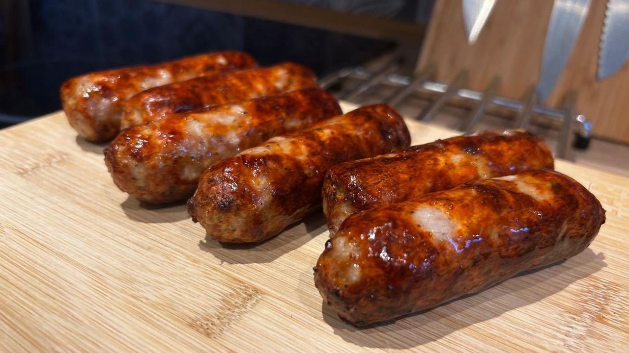 Sausages cooked using Bosch Series 6 Air Fryer