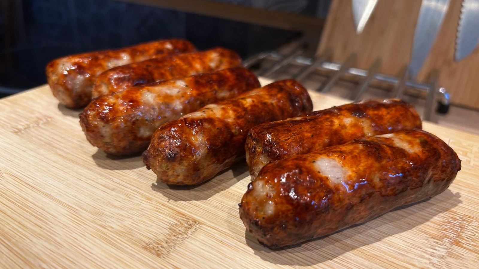 Sausages cooked using Bosch Series 6 Air Fryer