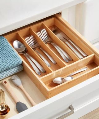 A bamboo drawer organizer