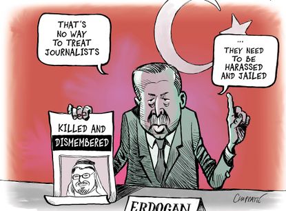 Political cartoon world Turkish human rights Recep Tayyip Erdogan Jamal Khashoggi Mohammed bin Salman journalist