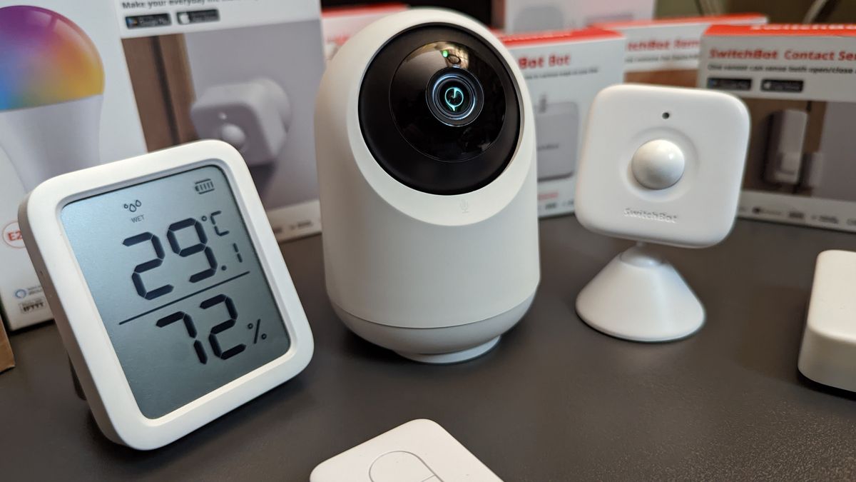 SwitchBot smart home products on a table