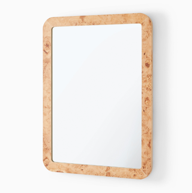 Burled wood wall mirror.