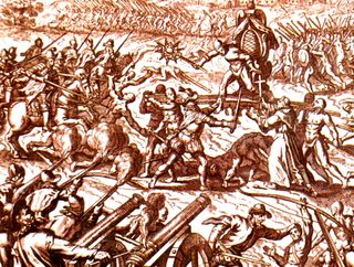 Inca-Spanish confrontation in Cajamarca, via Wikipedia