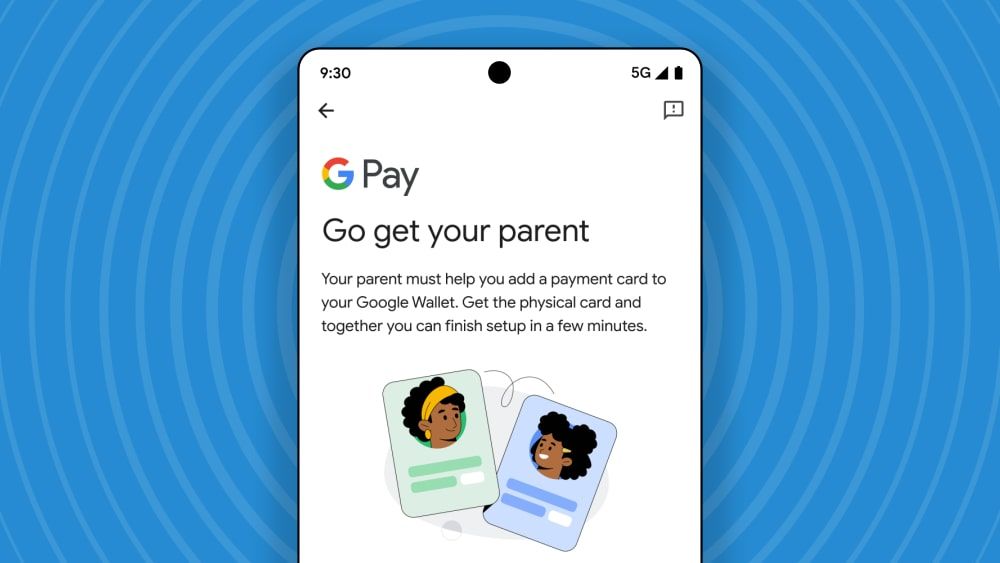 The Google Wallet app with a mode for kids shown on-screen.