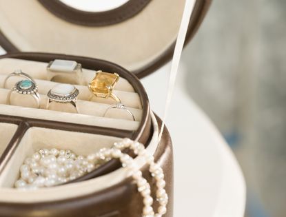 Jewellery in jewellery box, Close-up, cropped - stock photo