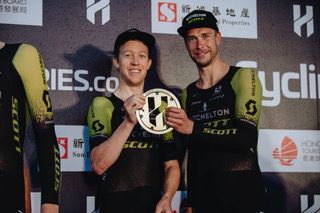 Hammer that. Mitchelton-Scott get ready to hammer their winner's plate to the road in Hong Kong