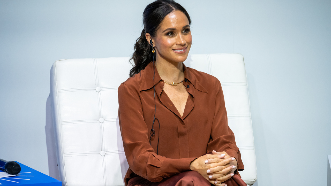 Meghan, Duchess of Sussex, during a forum about digital responsibility at EAN University during a visit around Colombia on August 15, 2024 in Bogota, Colombia