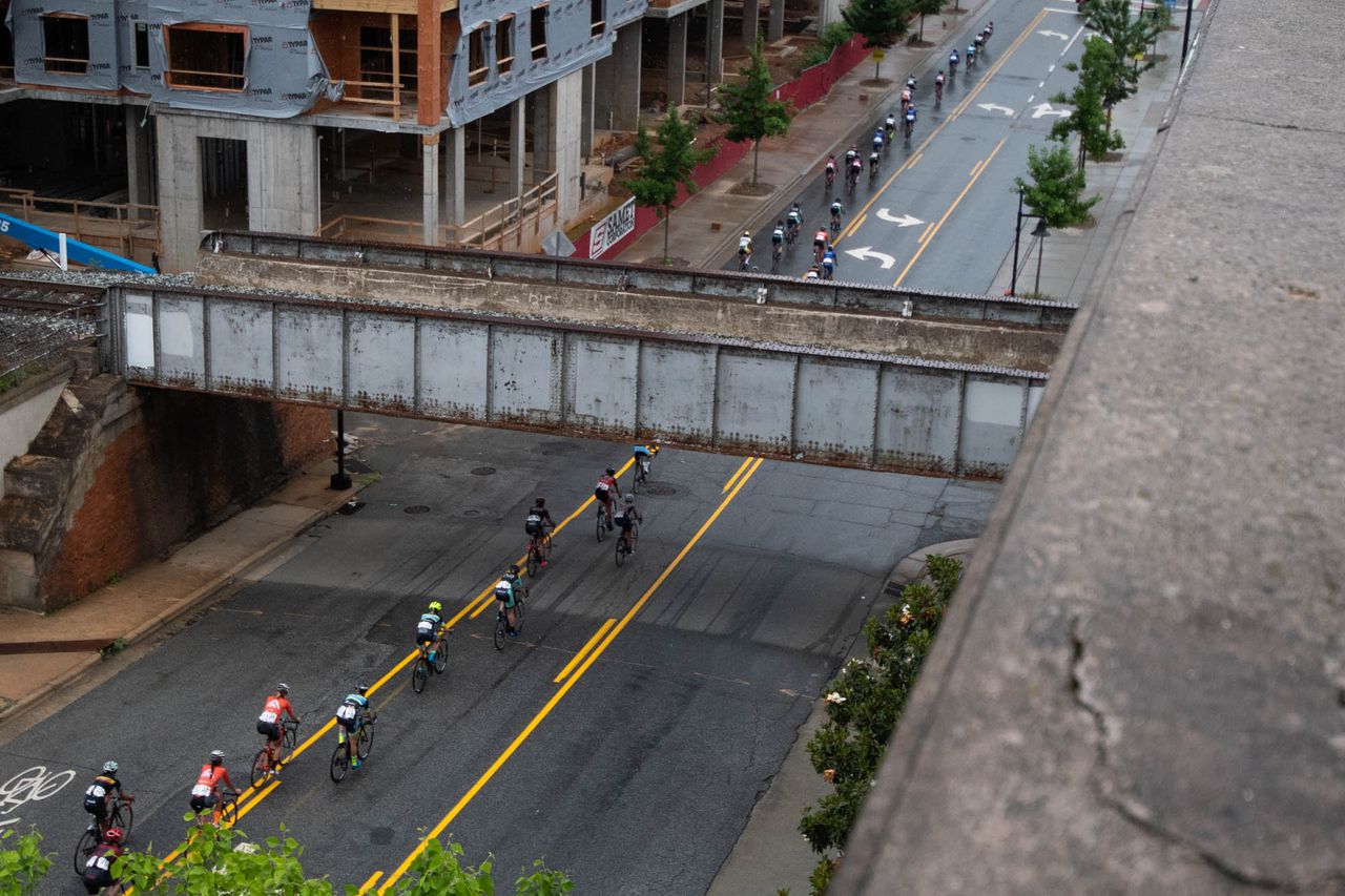 Riders get strung out during the Winston-Salem Cycling Classic