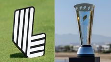 A LIV Golf logo and the International Series trophy